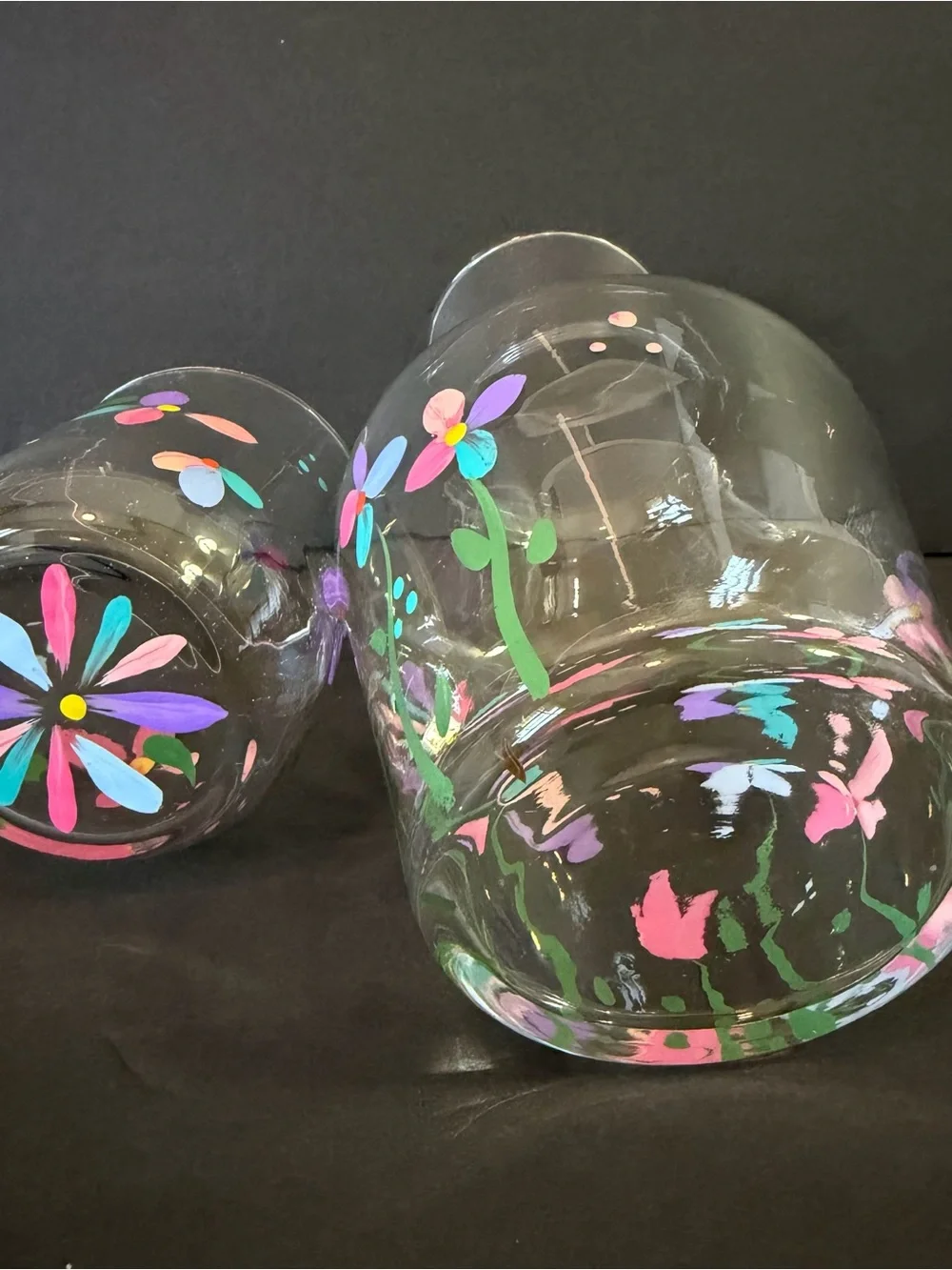 Vintage Tumble Up Bedside Carafe Drinking Glass Hand Blown? Hand Painted Floral
